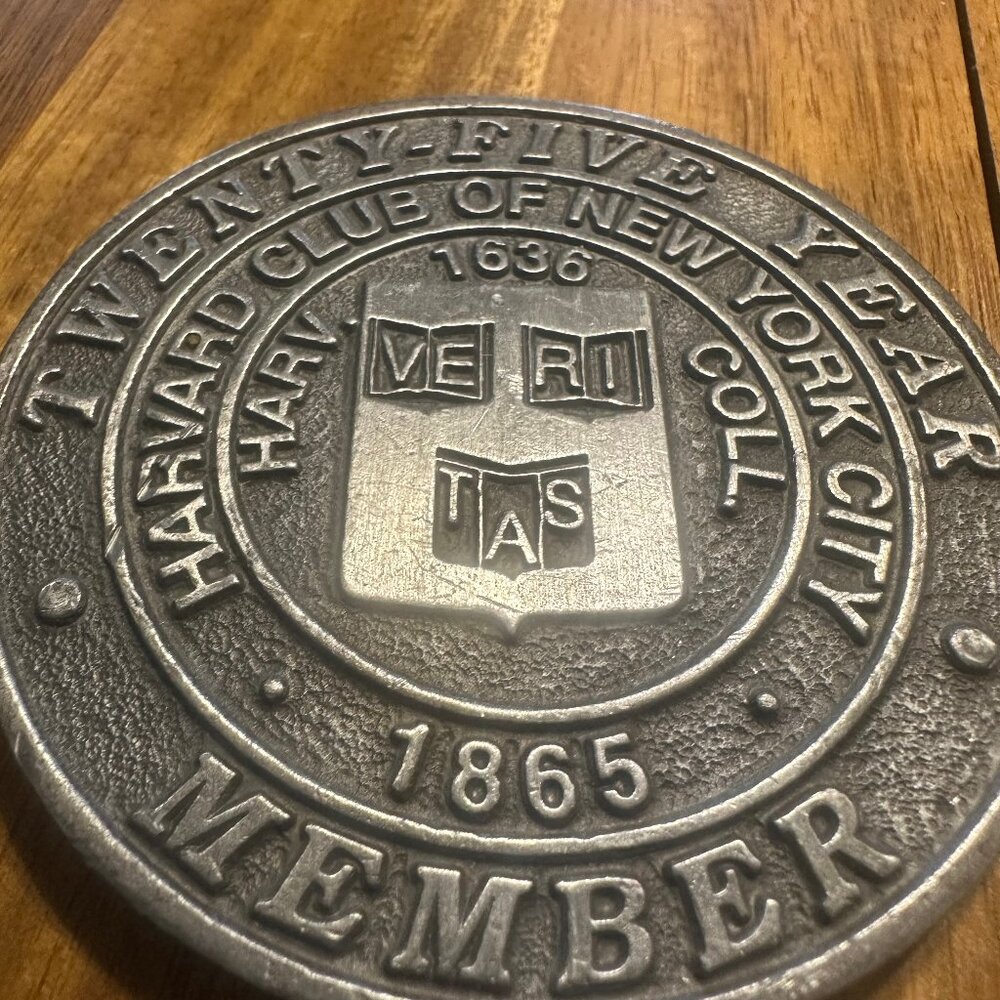 Harvard Club of New York City 25 Year Member Plaque